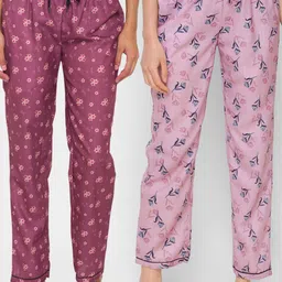 FashionRack Women Pink & Purple Pack of 2 Printed Cotton Lounge Pants-image-22