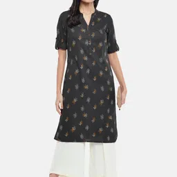 RANGMANCH BY PANTALOONS Women Black Ethnic Motifs Printed Mandarin Collar Pathani Kurta-picture-23