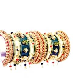 Zindura Set Of 2 Gold-Plated Stones-Studded & Beaded Chuda Bangles-picture-11