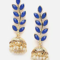 Aazeen Gold-Plated Dome Shaped Kundan Studded Jhumkas-picture-23