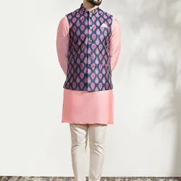 KISAH Mandarin Collar Long Sleeves Kurta With Trousers & Nehru Jacket image 1