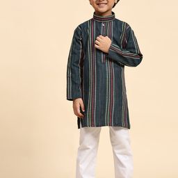 Pro-Ethic STYLE DEVELOPER Boys Striped Band Collar Straight Kurta With Pyjamas-picture-1