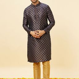 Manyavar Ethnic Motifs Foil Printed Mandarin Collar Straight Kurta with Pyjamas-picture-35
