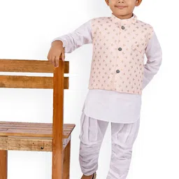 BAESD Boys Mandarin Collar Regular Straight Kurta With Pyjamas & Jacket-picture-16