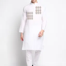 DEVOILER Ethnic Motifs Printed Mandarin Collar Regular White Romance Kurta With Pyjama image 1
