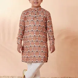 Manyavar Boys Orange Ethnic Motifs Printed Kurta with Pyjamas-picture-10