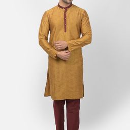 DEYANN Men Yellow  Printed Straight Kurta with Pyjamas-picture-8