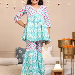 Budding Bees Girls Floral Printed V-Neck Pure Cotton Empire A-Line Kurta with Sharara-picture-33