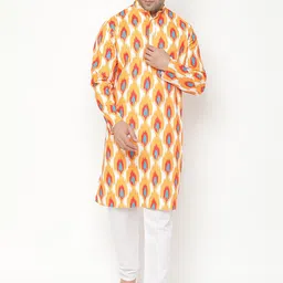 Hangup Men Orange Ethnic Motifs Printed Kurta with Pyjamas-picture-28