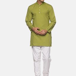 Sethukrishna Men Green Pure Cotton Kurta with Pyjamas-picture-28