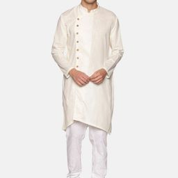 Sethukrishna Men Off White Angrakha Pure Cotton Kurta with Churidar-picture-10