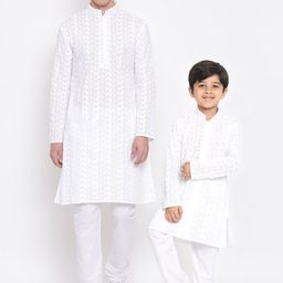 VASTRAMAY Men White Embroidered Chikankari Kurta with Pyjamas-picture-39