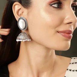 Rubans Oxidised Geometric Jhumkas-picture-12