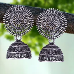 MEENAZ Pack of 4 Oxidised Silver Plated Silver Jhumkas-picture-30
