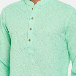 indus route by Pantaloons Men Green Chikankari Kurta image 5