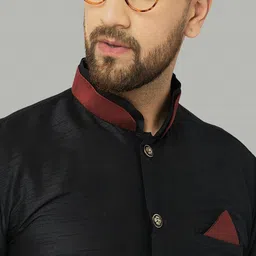 Kaifoo Men Black Thread Work Kurta image 5