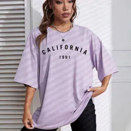 being wanted Women Printed Round Neck Pure Cotton Purple T-Shirt-picture-15