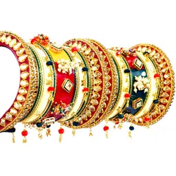 Zindura Set of 2 Gold-Plated Artificial Stone-Studded & Beaded Chuda Bangles image 2