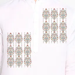 DEVOILER Ethnic Motifs Printed Mandarin Collar Regular White Romance Kurta With Pyjama image 2
