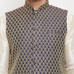 VASTRAMAY Mandarin Collar Kurta with Pyjamas & Nehru Jacket image 2
