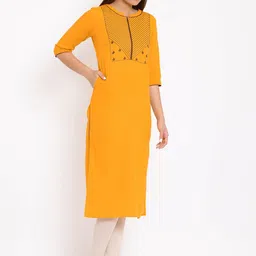 HERE&NOW Yellow Geometric Yoke Design Thread Work Kurta image 2
