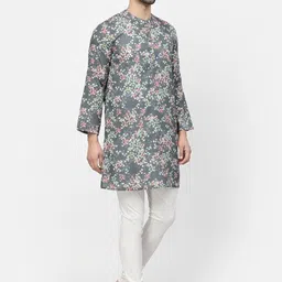 LELA Floral Printed Thread Work Cotton Kurta image 5