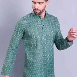 SHIWAM ETHNIX Ethnic Motifs Printed Band Collar Kurta image 5