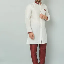 Kaifoo Men White Pathani Kurta image 4