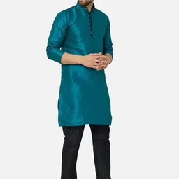 Kaifoo Men Green Dupion Silk Kurta image 2