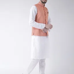 Hangup Men White Kurta with Pyjamas & Nehru Jacket image 4