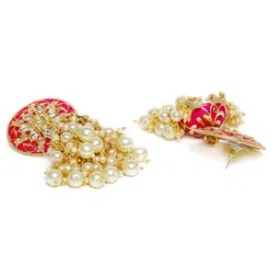 LAIDA Pink & Gold-Plated Enamelled Stone-Studded Dome Shaped Jhumkas image 3