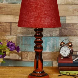 Admiration Maroon Natural Fiber Shade Night Lamp With Wood Base By BrightDaisy image 2