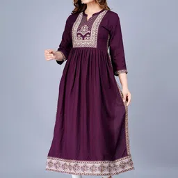 SAABHI Women Printed Band Collar A-Line Kurta image 3