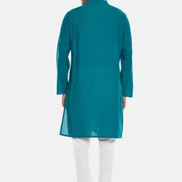indus route by Pantaloons Men Teal & ocean depths Flared Sleeves Thread Work Kurta image 5