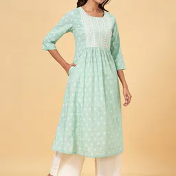 RANGMANCH BY PANTALOONS Ethnic Motifs Printed Sequinned Pastel Pure Cotton A-Line Kurta image 2