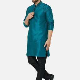 Kaifoo Men Green Dupion Silk Kurta image 3
