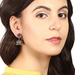 Rubans Silver-Toned & Gold-Toned Dome Shaped Jhumkas image 2