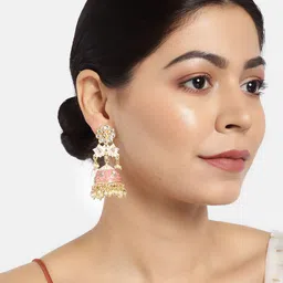 LAIDA Gold-Plated & Pink Enamelled Stone Studded Shaped Jhumkas-picture-37