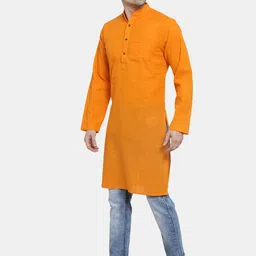 Enchanted Drapes Men Orange Thread Work Kurta image 3