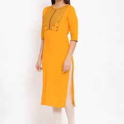 HERE&NOW Yellow Geometric Yoke Design Thread Work Kurta image 3