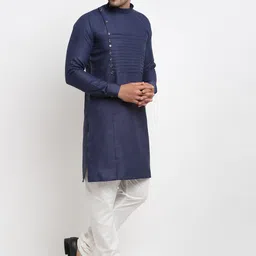 Kaifoo Men Navy Blue Thread Work Kurta image 2