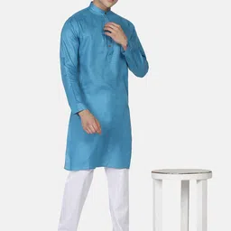 TAHVO Men Blue Solid Kurta image 5