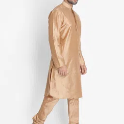 VASTRAMAY Men Gold-Toned Yoke Design Kurta with Churidar image 2