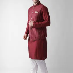 KISAH Men Maroon Kurta & Churidar With Jacket image 2