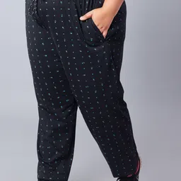 CUPID Plus Size Women Black Printed Cotton Lounge Pants image 5