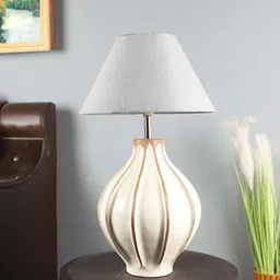 Grey Iron & Cloth Shade Table Lamp with White Base By Sapphire image 2