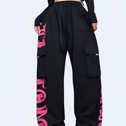 Women Printed Black Track Pants-image-10