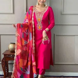 moda rapido Women Cotton Blend Kurta Pant Dupatta Set-picture-24