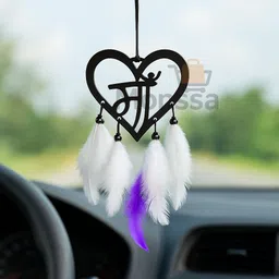“Maa” Heart Shape Metal Wall Hanging with White & Purple Feathers Car Hanging Ornament-image-77