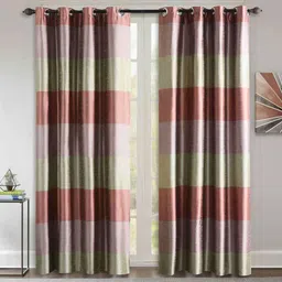 Peach Polyester Striped 9 Ft Blackout Eyelet 2 Curtains by Deco Window image 1
